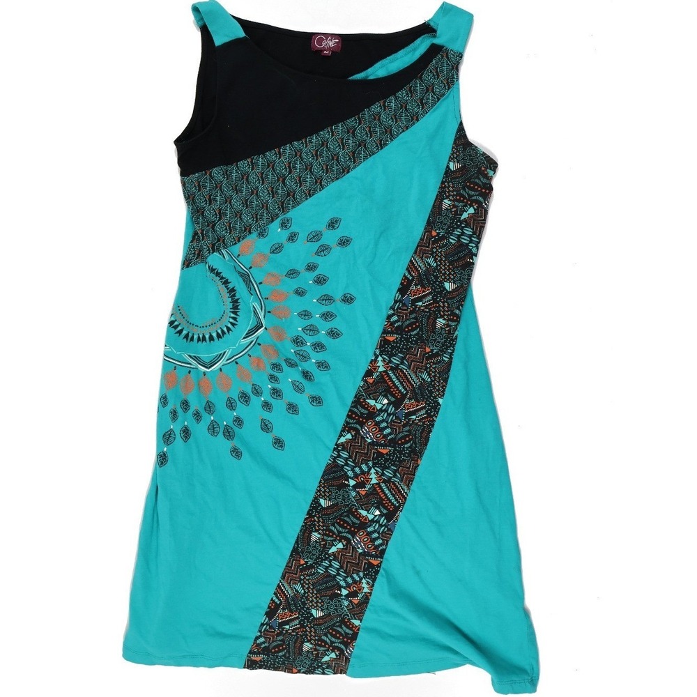 Coline Tunic Dress Geometric Mandala Teal Black Size M Excellent